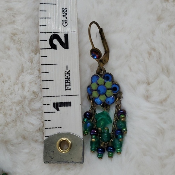 BLUE GREEN DANGLE HANGING DROP EARRINGS BOHO COWGIRL GYPSY FESTIVAL - Picture 4 of 4